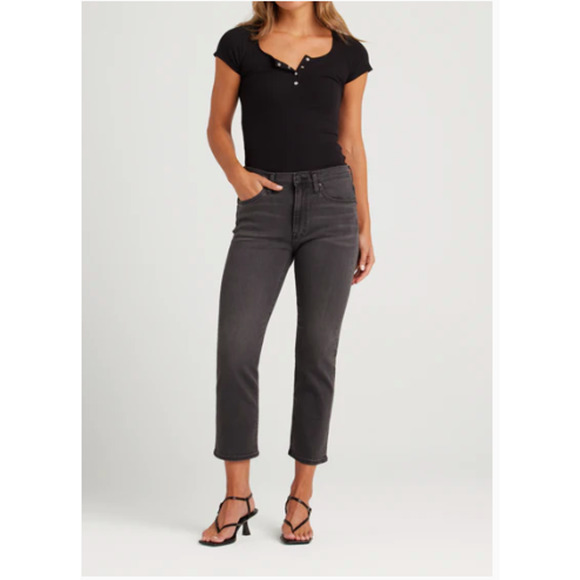 EDWIN NWT Elin Straight Long Black Denim Jean in Knight Rider // 00 (24) - Picture 1 of 14